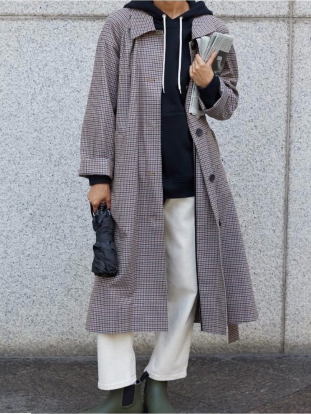 Everlane Brown and Blue Checked Gathered drape trench coat size small
